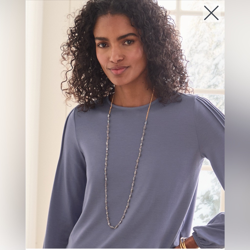 NWT Garnet Hill Pintuck Puff-Sleeve Knit Top Blouse Shirt Lavender Small
